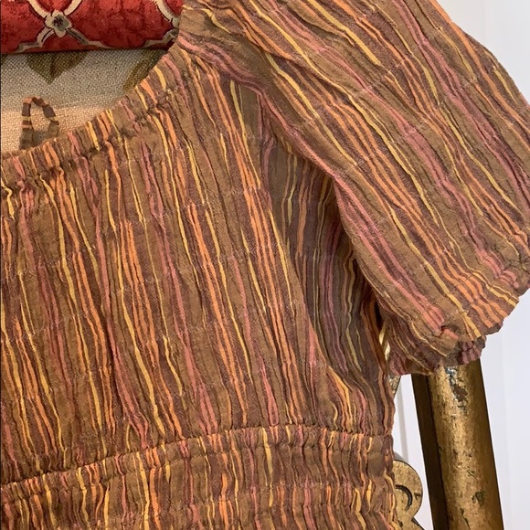 FREE PEOPLE VIVI COTTON CROPPED SMOCKED STRIPED TOP IN IVORY S, M - Picture 13 of 14